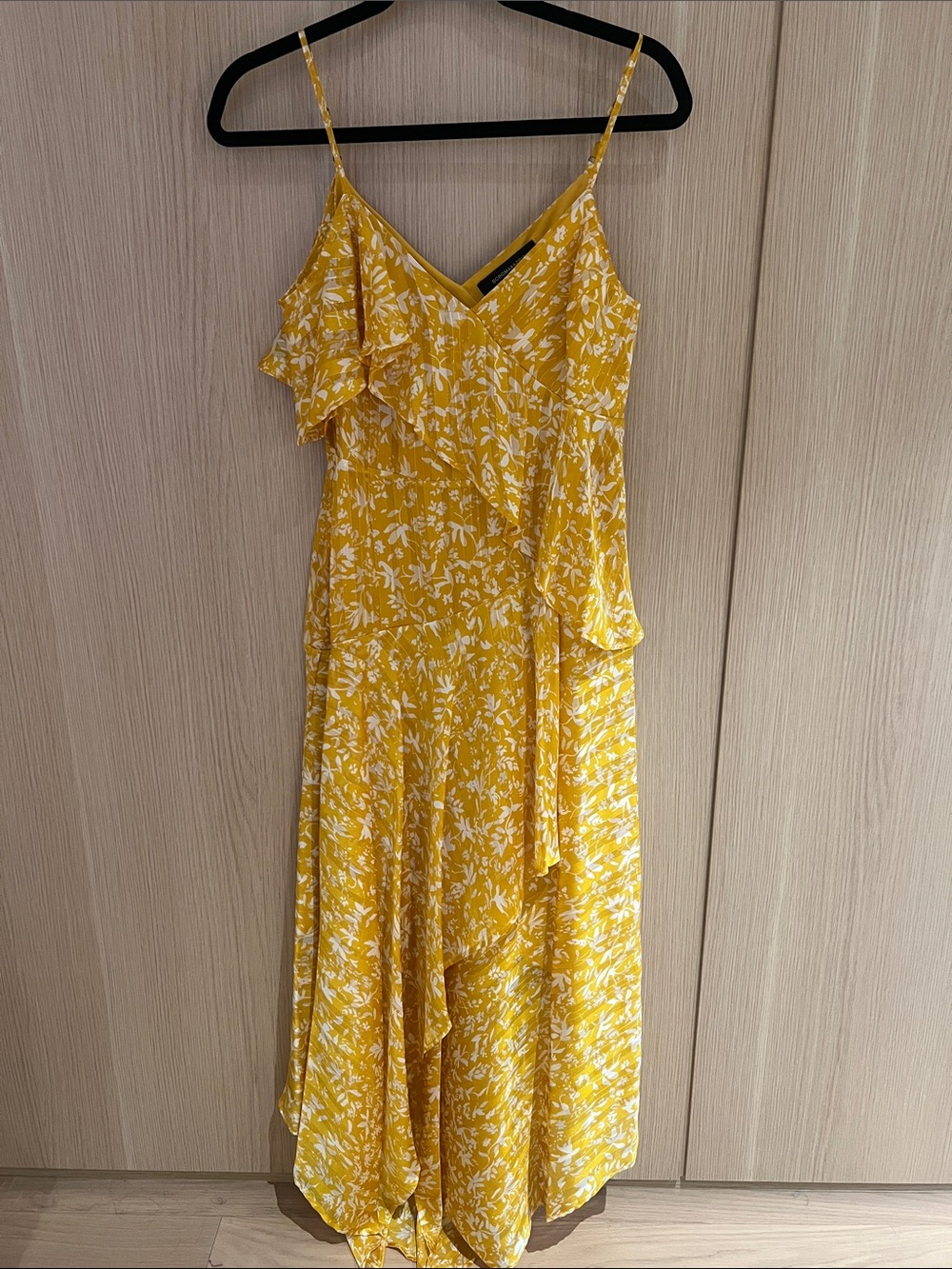 BCBGMaxAzria Yellow Floral High-Low Ruffle Dress - Picture 3 of 10